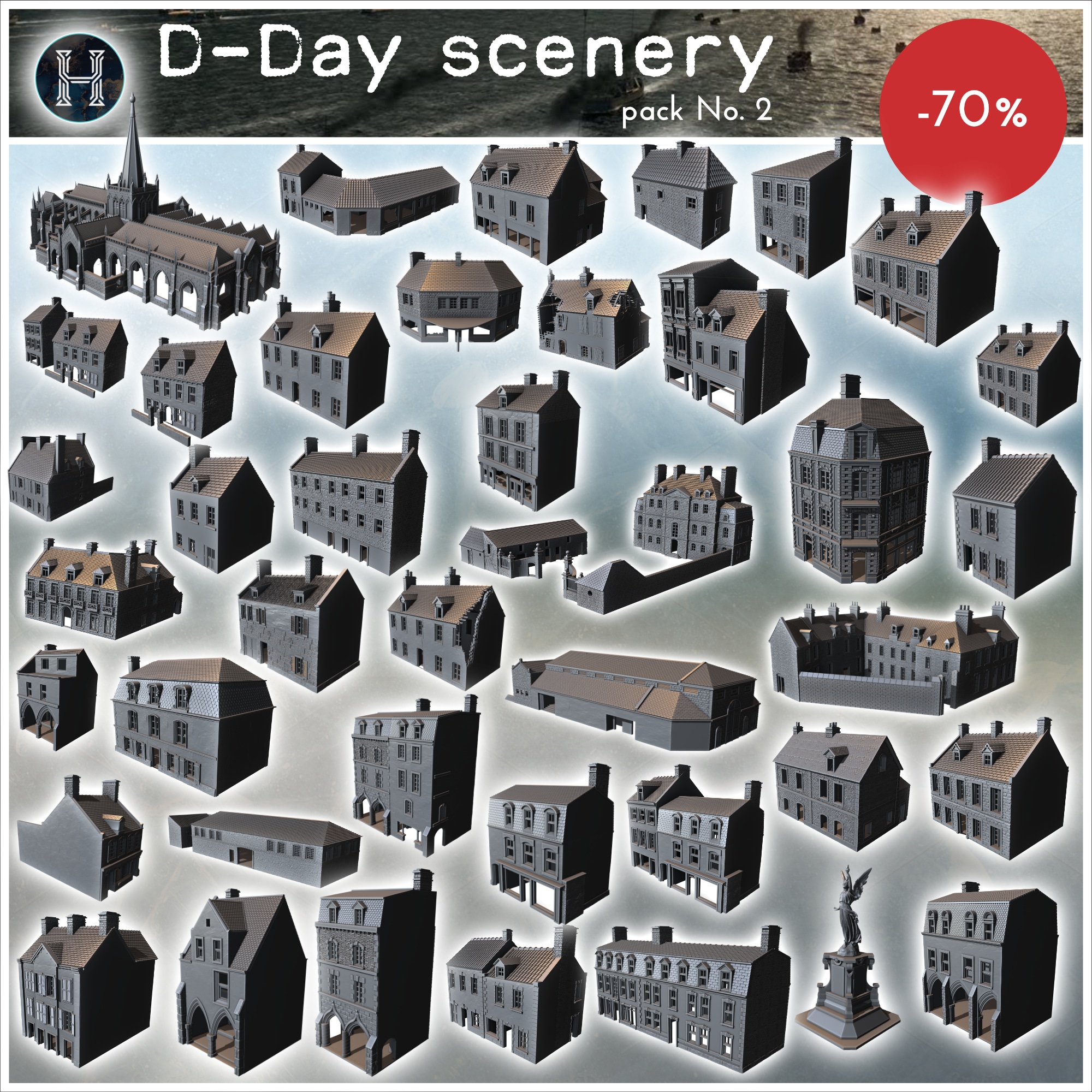 D-Day 1944 Scenery Pack No. 1 (Carentan, Normandy) - 3D Printable STL Terrain | WW2 Wargaming (D-Day 1944, Bocage, Operation Overlord)